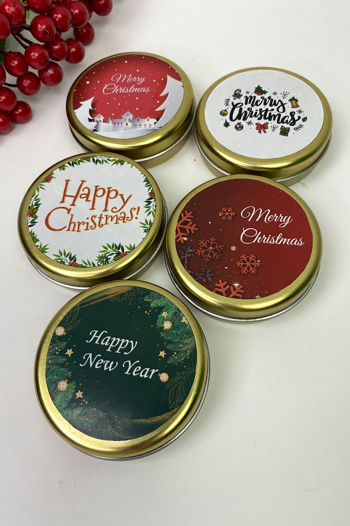 Yılbaşı Özel 5'li Gold Mum Set 