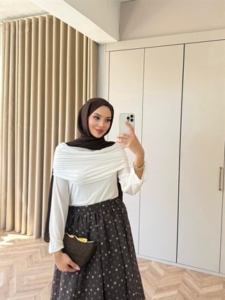 HR-0543H&R ButikSG- Büzgülü Midi Üst Beyaz