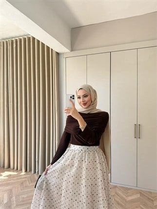 HR-0543H&R ButikSG- Büzgülü Midi Üst Kahve