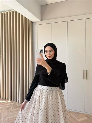 HR-0543H&R ButikSG- Büzgülü Midi Üst Siyah