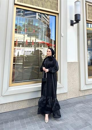 elbs-1290H&R ButikArya Gül Detaylı Elbise Siyah