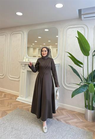 ELBSE-07H&R ButikBear Scuba Elbise Kahverengi