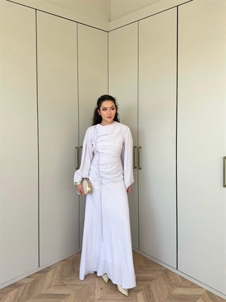 HR-0955H&R ButikCho- Danla Ön Büzgülü Elbise Lila