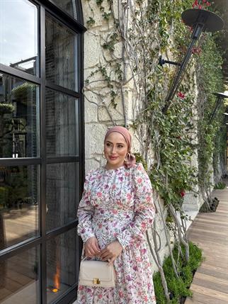 elbs-1739H&R ButikÇiçek Desen Keten Elbise