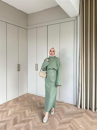 elbs-961H&R ButikDora İspanyol Kol Triko Elbise Çağla