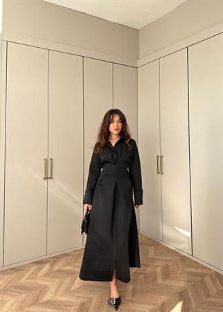 ELBS-010H&R ButikDüğme Detaylı Scuba Elbise Siyah