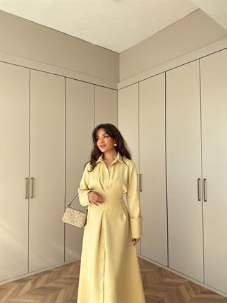 ELBS-009H&R ButikDüğme Detaylı Scuba Elbise Sarı