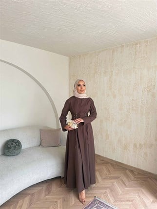 HR-0840H&R ButikDuq- Fida Örgü Detaylı Elbise Kahve