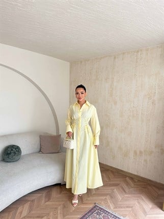 HR-0840H&R ButikDuq- Fida Örgü Detaylı Elbise Sarı