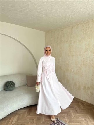 HR-0840H&R ButikDuq- Fida Örgü Detaylı Elbise Pembe