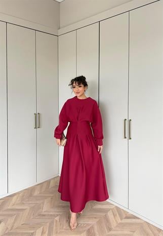 elbs-1182H&R ButikElif Puf Scuba Elbise Nar Çiçeği