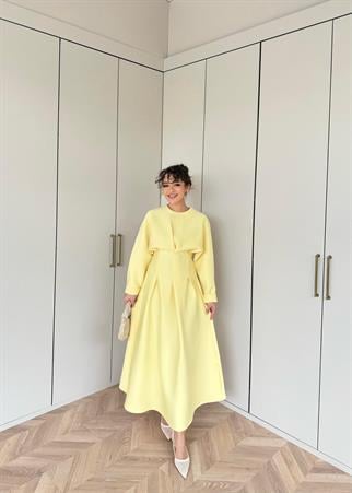 elbs-1178H&R ButikElif Puf Scuba Elbise Sarı