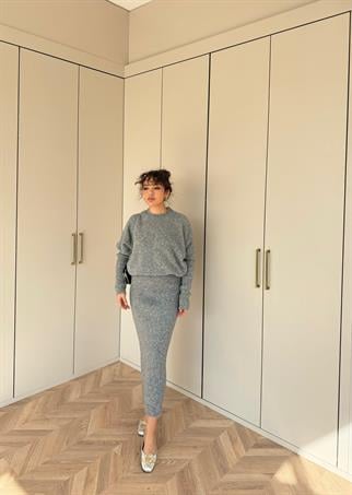 elbs-1186H&R ButikEtekli Takım Görünümlü Elbise Gri