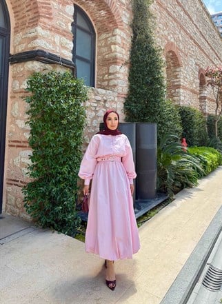 HR-0576H&R ButikHen- Diyar Balon Elbise Pembe