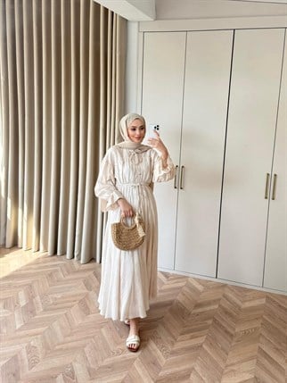 HR-0531H&R ButikHew- Ekan Elbise Bej