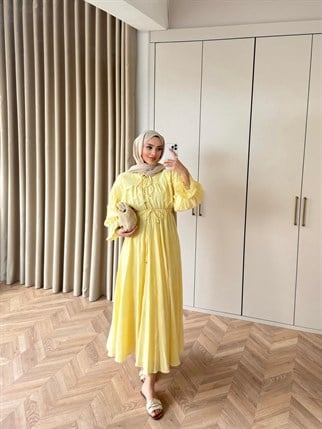 HR-0531H&R ButikHew- Ekan Elbise Sarı