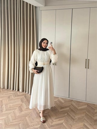 HR-0538H&R ButikHew- İsa Modal Elbise Ekru