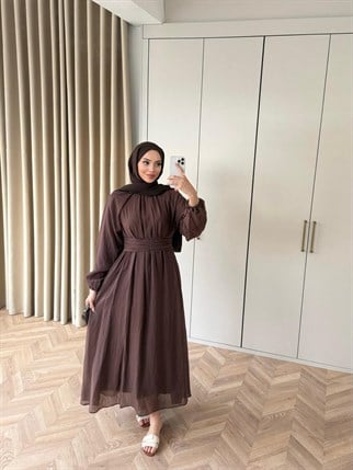 HR-0538H&R ButikHew- İsa Modal Elbise Kahve