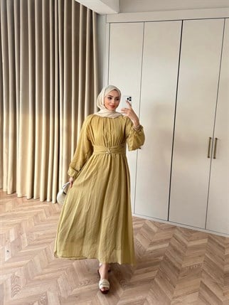 HR-0538H&R ButikHew- İsa Modal Elbise Yağ Yeşili