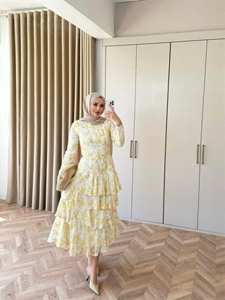 HR-0525H&R ButikHew- Newesa Çiçekli Elbise Sarı
