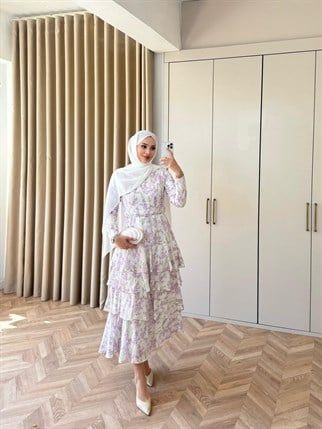 HR-0525H&R ButikHew- Newesa Çiçekli Elbise Lila