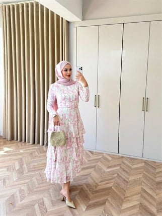 HR-0525H&R ButikHew- Newesa Çiçekli Elbise Pembe