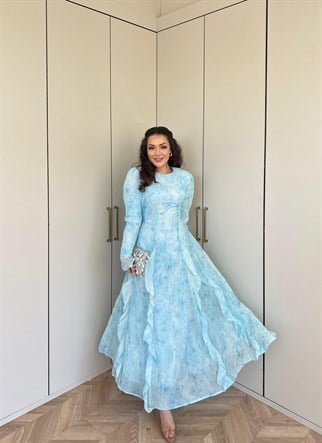 HR-1200H&R ButikKyl- Sela Şifon Elbise Mavi