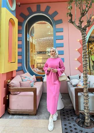 elbs-1522H&R ButikMesa Düz Elbise Pembe