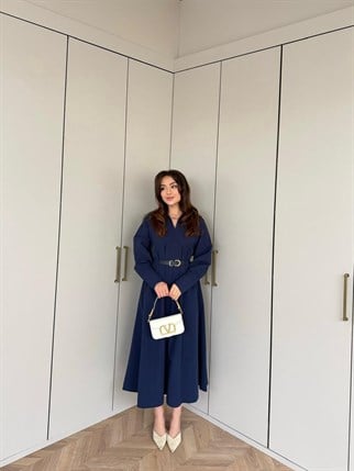 HR-0480H&R ButikMıs- Dasan Kemerli Elbise Lacivert