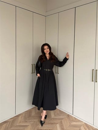 HR-0480H&R ButikMıs- Dasan Kemerli Elbise Siyah