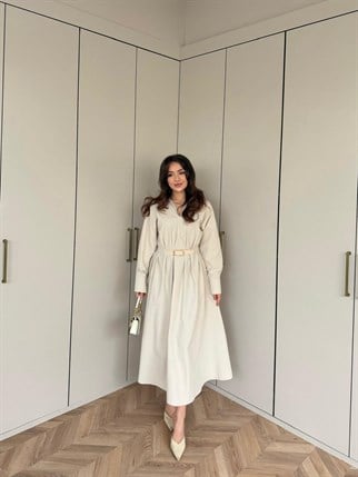 HR-0480H&R ButikMıs- Dasan Kemerli Elbise Taş