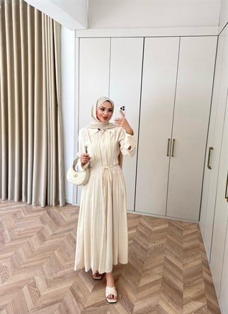 HR-0859H&R ButikMoi- Leisa Elbise Ekru