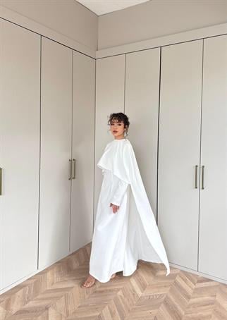 elbs-1177H&R ButikNehir Pelerinli Elbise Beyaz