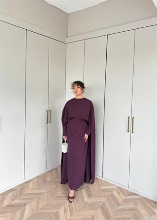 elbs-1175H&R ButikNehir Pelerinli Elbise Mor