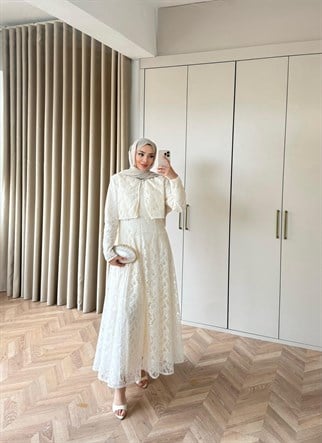 HR-0546H&R ButikNG- Eya Dantel Elbise Beyaz