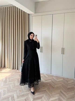 HR-0546H&R ButikNG- Eya Dantel Elbise Siyah