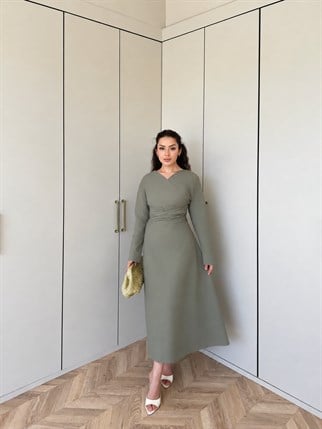 HR-0966H&R ButikPol- Nara Düz Elbise Haki