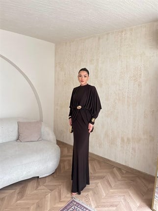 HR-0802H&R ButikQaş-  Aural Sandy Elbise Acı Kahve