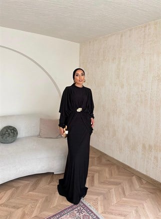 HR-0802H&R ButikQaş-  Aural Sandy Elbise Siyah