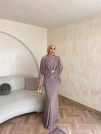 HR-0802H&R ButikQaş-  Aural Sandy Elbise Vizon