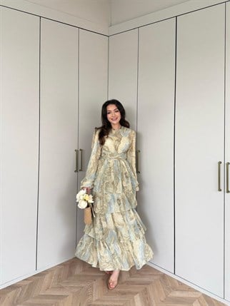 HR-0467H&R ButikQas- Ezol Katkat Renkli Elbise Yeşil