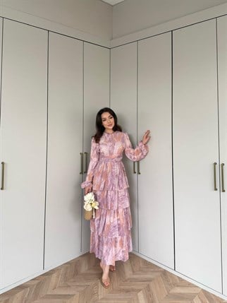 HR-0467H&R ButikQas- Ezol Katkat Renkli Elbise Pembe