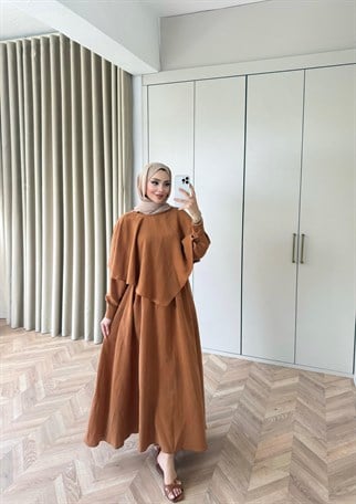 HR-1017H&R ButikQu - Dens Üst Detaylı Elbise Camel