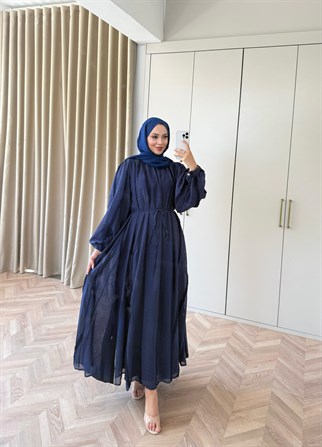 HR-1390H&R ButikQu- Detayları Püsküllü Elbise Lacivert