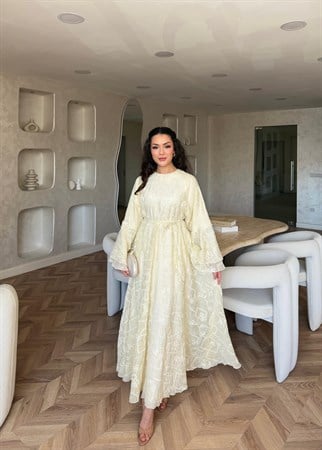 HR-1175H&R ButikQu- Yeni Desen Selen Elbise Krem