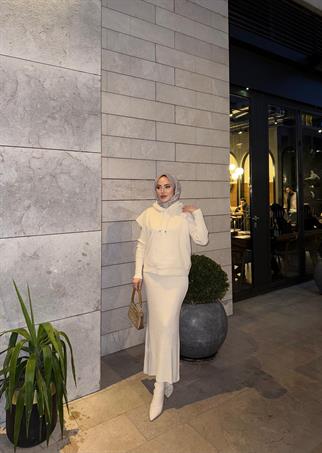 elbs-977H&R ButikSalen 2 Parça Triko Elbise Beyaz