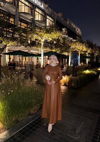 ELB-001H&R ButikSelqa Deri Elbise Kahverengi