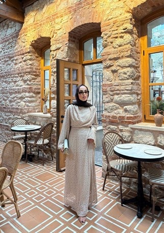 HR-0559H&R ButikTB- İndirimli Dantel Elbise Bej
