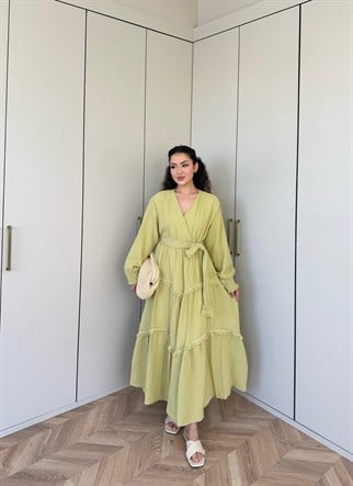 HR-0934H&R ButikTB - Püskül Detaylı Elbise Yağ Yeşili