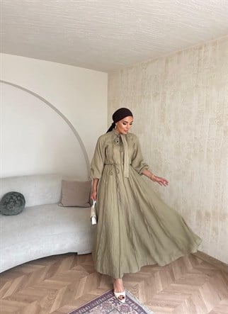 HR-0789H&R ButikTB - Wola Çizgi Detaylı Elbise Haki